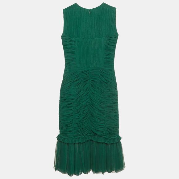 Tory Burch Emerald Green Mesh Rushed Ethel Midi Dress Xs - Picture 2 of 6